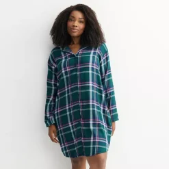 Plus Size Sonoma Goods For Life® Flannel Boyfriend Sleepshirt -Sonoma Goods For Life Shop 7649086 Green Retro Plaid