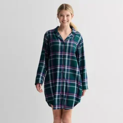 Women's Sonoma Goods For Life® Flannel Boyfriend Sleepshirt -Sonoma Goods For Life Shop 7649087 Green Retro Plaid