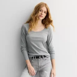 Women's Sonoma Goods For Life® Rib Long Sleeve Scoop Neck Tee -Sonoma Goods For Life Shop 7649100 Dovetail Heather