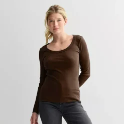 Women's Sonoma Goods For Life® Rib Long Sleeve Scoop Neck Tee -Sonoma Goods For Life Shop 7649100 Naveena Plum