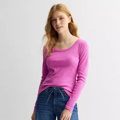Women's Sonoma Goods For Life® Rib Long Sleeve Scoop Neck Tee -Sonoma Goods For Life Shop 7649100 Pink Thread