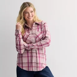 Women's Sonoma Goods For Life® Knit Plaid Shirt -Sonoma Goods For Life Shop 7649197 Berry Pink Plaid 1