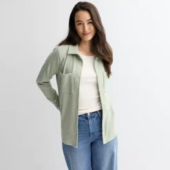 Women's Sonoma Goods For Life® Knit Plaid Shirt -Sonoma Goods For Life Shop 7649197 Medium Olive Twill