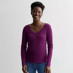 Women's Sonoma Goods For Life® Long Sleeve V-Neck Tee -Sonoma Goods For Life Shop 7649245 Fragrant Plum