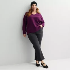 Plus Size Sonoma Goods For Life® V-Neck Relaxed Fit Fleece Sweatshirt -Sonoma Goods For Life Shop 7651880 ALT3