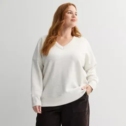 Plus Size Sonoma Goods For Life® V-Neck Relaxed Fit Fleece Sweatshirt