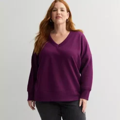 Plus Size Sonoma Goods For Life® V-Neck Relaxed Fit Fleece Sweatshirt -Sonoma Goods For Life Shop 7651880 Fragrant Plum