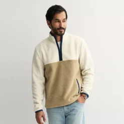 Men's Sonoma Goods For Life® Arctic Fleece Half-Zip Pullover -Sonoma Goods For Life Shop 7653780 Tan Color Block 1