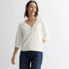Women's Sonoma Goods For Life® Puff Sleeve Button Front Top -Sonoma Goods For Life Shop 7653792 Ivory Silk