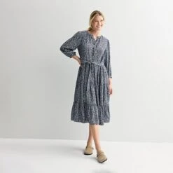 Women's Sonoma Goods For Life® Three-Quarter Sleeve Midi Dress -Sonoma Goods For Life Shop 7659589 Ivory Berry Spritz 1