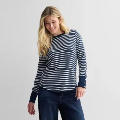 Petite Sonoma Goods For Life® Cozy Waffle Pullover -Sonoma Goods For Life Shop 7660330 Deep Navy Stripe 1