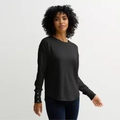 Petite Sonoma Goods For Life® Cozy Waffle Pullover -Sonoma Goods For Life Shop 7660330 Pitch Black