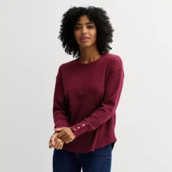 Petite Sonoma Goods For Life® Cozy Waffle Pullover -Sonoma Goods For Life Shop 7660330 Red Silk