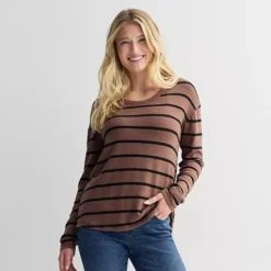 Women's Sonoma Goods For Life® Cozy Tunic Tee -Sonoma Goods For Life Shop 7660787 Cocoa Black Stripe