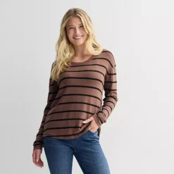 Petite Sonoma Goods For Life® Cozy Tunic Tee -Sonoma Goods For Life Shop 7660820 Cocoa Black Stripe