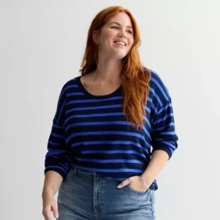 Plus Size Sonoma Goods For Life® Cozy Tunic Tee -Sonoma Goods For Life Shop 7660832 Blue Navy Stripe
