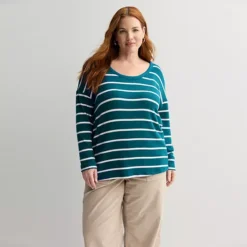 Plus Size Sonoma Goods For Life® Cozy Tunic Tee -Sonoma Goods For Life Shop 7660832 Teal Ivory Stripe