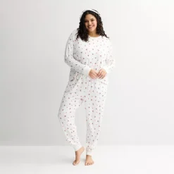 Plus Size Sonoma Goods For Life® 2 Pack Pajama Top & Pajama Bottoms Set -Sonoma Goods For Life Shop 7711977 Ivory Cherry 1