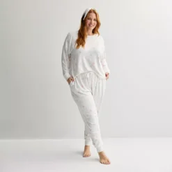 Plus Size Sonoma Goods For Life® 2 Pack Pajama Top & Pajama Bottoms Set -Sonoma Goods For Life Shop 7711977 Ivory Heart