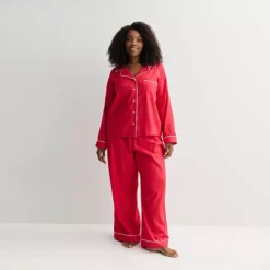 Plus Size Sonoma Goods For Life® 2-pc. Woven Notch Pajama Top & Pajama Bottoms Set -Sonoma Goods For Life Shop 7713872 Fashion Red