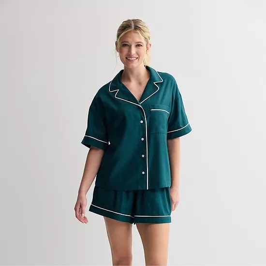 Women's Sonoma Goods For Life® Short Woven Notch 2-pc. Pajama Top And Pajama Shorts Set 10 Women's Sonoma Goods For Life® Short Woven Notch 2-pc. Pajama Top And Pajama Shorts Set - Image 9