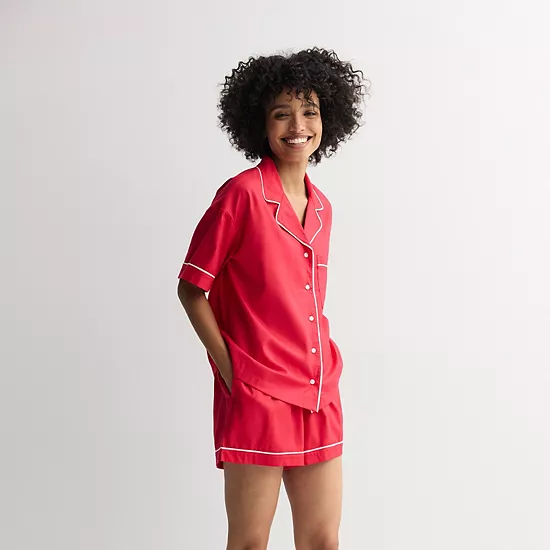 Women's Sonoma Goods For Life® Short Woven Notch 2-pc. Pajama Top And Pajama Shorts Set 2 Women's Sonoma Goods For Life® Short Woven Notch 2-pc. Pajama Top And Pajama Shorts Set