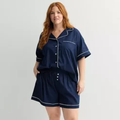 Plus Size Sonoma Goods For Life® 2-pc. Woven Notch Pajama Top & Pajama Shorts Set -Sonoma Goods For Life Shop 7713875 ALT2