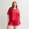 Plus Size Sonoma Goods For Life® 2-pc. Woven Notch Pajama Top & Pajama Shorts Set -Sonoma Goods For Life Shop 7713875 Fashion Red