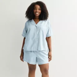 Plus Size Sonoma Goods For Life® 2-pc. Woven Notch Pajama Top & Pajama Shorts Set -Sonoma Goods For Life Shop 7713875 Peri Cream