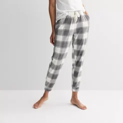 Women's Sonoma Goods For Life® Ribbed Cuffed Holiday Pajama Pants -Sonoma Goods For Life Shop 7723680 Grey Check
