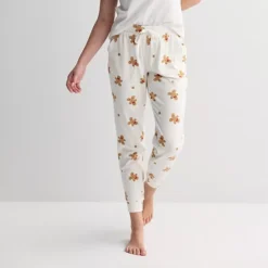 Women's Sonoma Goods For Life® Ribbed Cuffed Holiday Pajama Pants -Sonoma Goods For Life Shop 7723680 Ivory Gingerbread