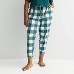 Plus Size Sonoma Goods For Life® Ribbed Cuffed Pajama Pants -Sonoma Goods For Life Shop 7723681 Green Check