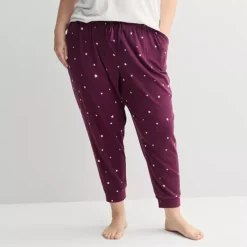 Plus Size Sonoma Goods For Life® Ribbed Cuffed Pajama Pants -Sonoma Goods For Life Shop 7723681 Plum Star