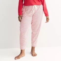 Plus Size Sonoma Goods For Life® Ribbed Cuffed Pajama Pants -Sonoma Goods For Life Shop 7723681 Red Stripe