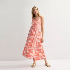 Women's Sonoma Goods For Life® Pintuck Tank Maxi Dress -Sonoma Goods For Life Shop 7885335 Coral White Palm