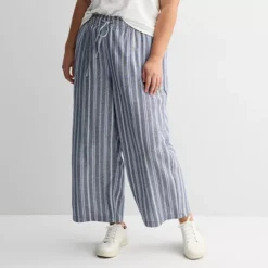 Plus Size Sonoma Goods For Life® Linen Wide Leg Ankle Pants -Sonoma Goods For Life Shop 7885388 Multi Dusty Stripe 1
