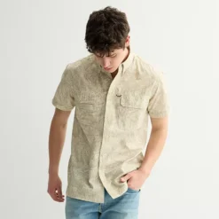 Men's Sonoma Goods For Life® Outdoor Short Sleeve Button-Down Shirt -Sonoma Goods For Life Shop 7885452 Neat Palm Tan